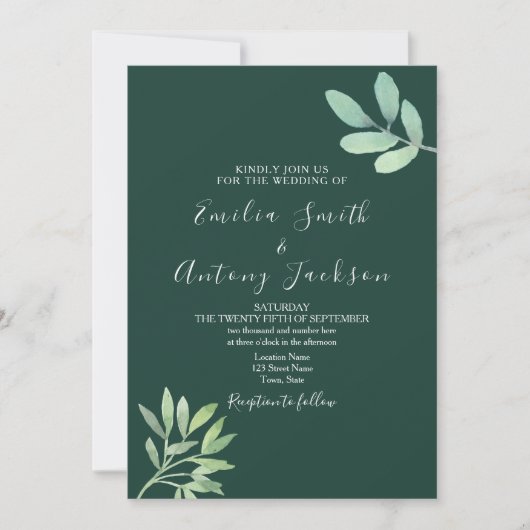 Botanische huwelijksuitnodiging met Emerald Green Kaart (Voorkant)