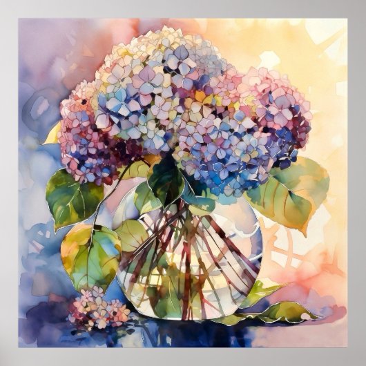 Botanische Hydrangea Boeket Kunst Poster (Voorkant)