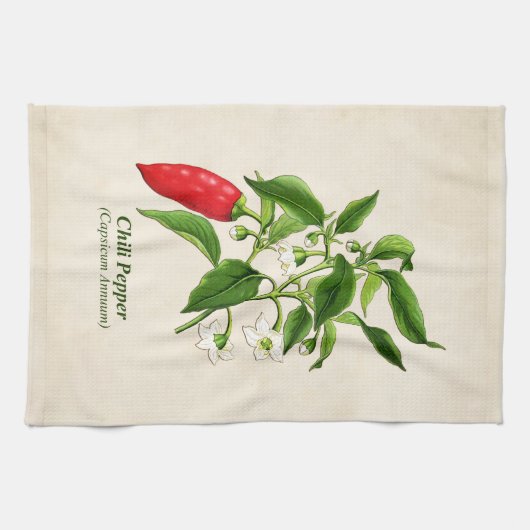  botanische illustratie, Chili Pepper Theedoek (Horizontaal)