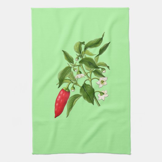  botanische illustratie, Chili Pepper Theedoek (Verticaal)