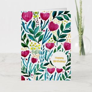 Botanische illustratie Happy Birthday Folie Feestdagenkaart