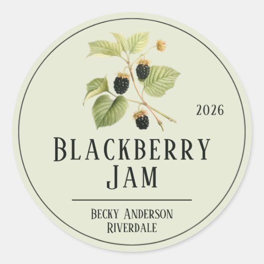 Botanische Illustratie Licht Groene Blackberry Jam Ronde Sticker (Voorkant)