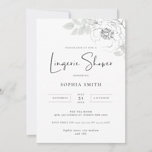 Botanische illustratie Lingerie Shower Invitation Kaart (Voorkant)