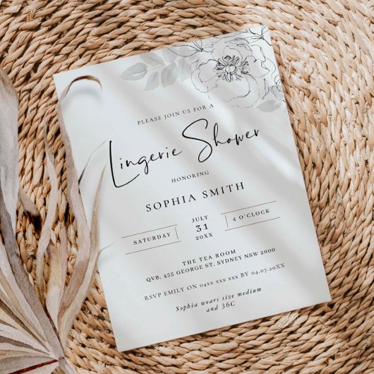 Botanische illustratie Lingerie Shower Invitation Kaart