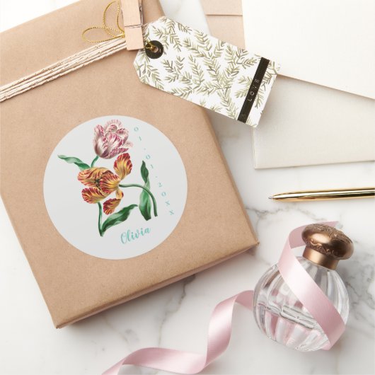 Botanische illustratie Tulp Ronde Sticker (Geschenken)