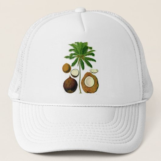 Botanische illustratie van de kokosnootboom trucker pet (Voorkant)
