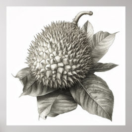 Botanische illustratie van een Durian Fruit Poster
