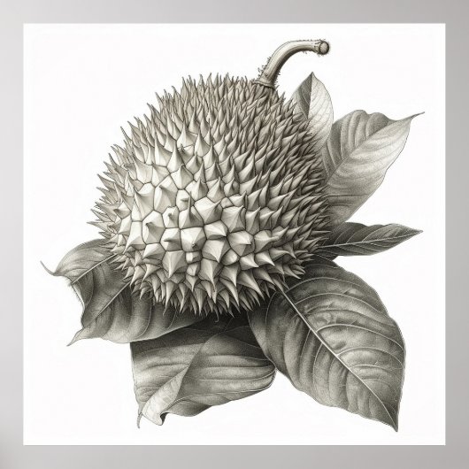Botanische illustratie van een Durian Fruit Poster (Voorkant)