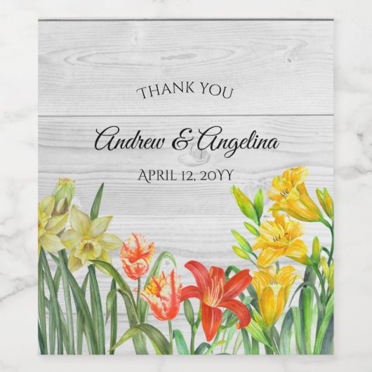 Botanische illustratie waterverf Spring Flowers Wijn Etiket (Enkel label)
