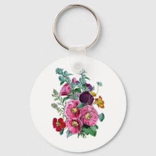  Botanische Illustraties Hollyhocks Sleutelhanger