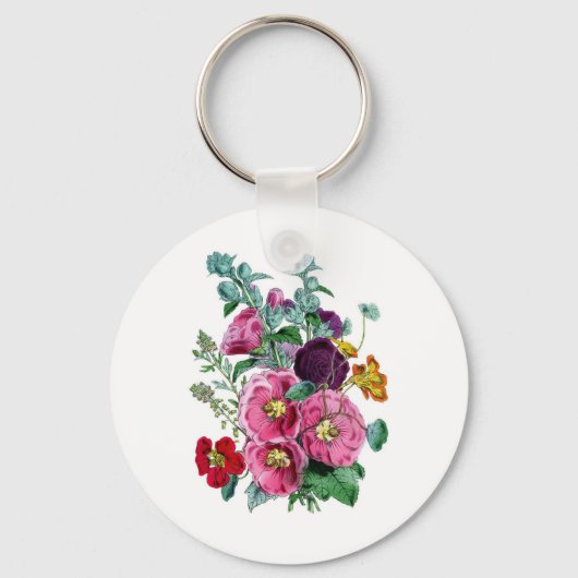  Botanische Illustraties Hollyhocks Sleutelhanger (Voorkant)