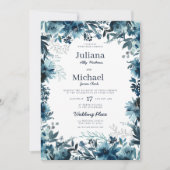Botanische indigo waterverf bloemenbruiloft lijst kaart (Voorkant)