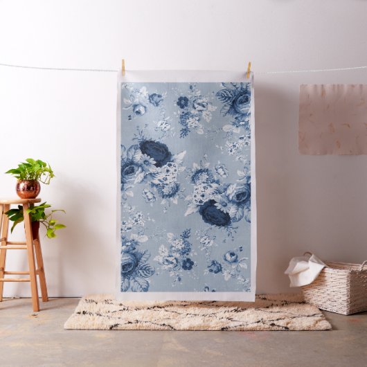  botanische indigoblauwpony Floral Toile Stof (Voorbeeld)