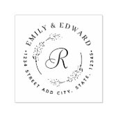 Botanische Initiaal Trouwronde Retouradres Zelfinktende Stempel (Design)