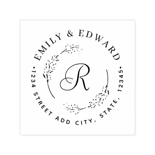 Botanische Initiaal Trouwronde Retouradres Zelfinktende Stempel (Design)