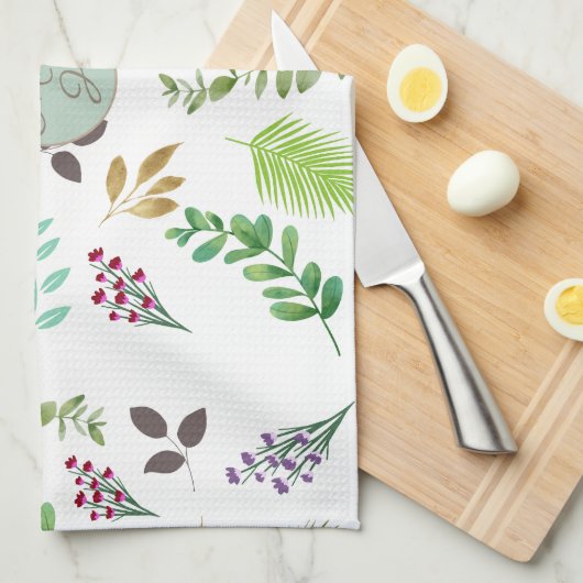 Botanische Initialen van het Koppel Keukenhanddoek (Quarter Fold)