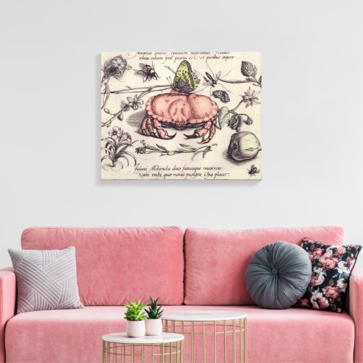 Botanische Insect Flower Illustration van krab Canvas Afdruk (Insitu (Woonkamer))
