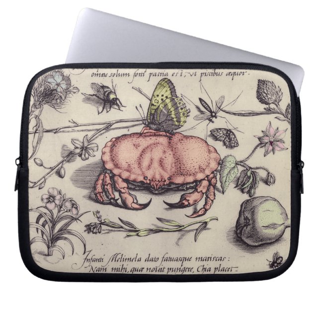 Botanische Insect Flower Illustration van krab Laptop Sleeve (Voorkant)