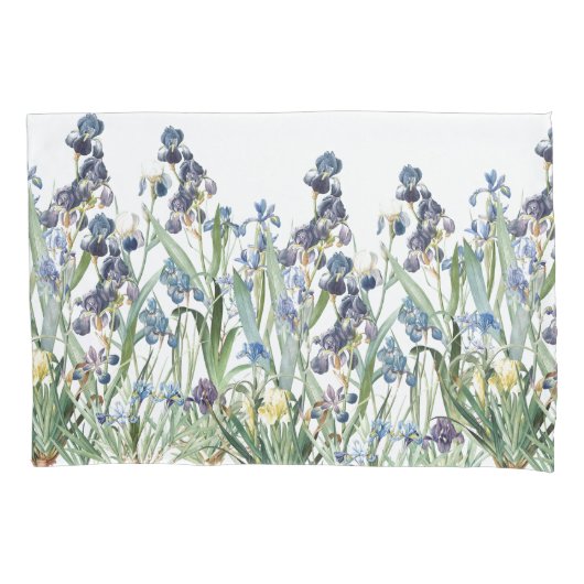 Botanische Iris Flowers Floral Pillowcase Kussensloop (Voorkant)