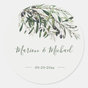 Botanische Italiaanse groene olijftak Wedding Clas Ronde Sticker