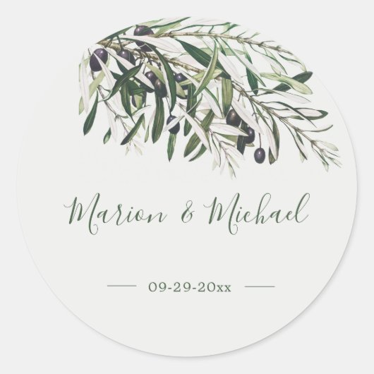 Botanische Italiaanse groene olijftak Wedding Clas Ronde Sticker (Voorkant)
