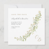 Botanische ivoor Gold Wilde Flowers Monogram Wedde Save The Date (Voorkant)