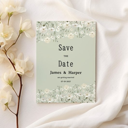 Botanische ivoor munt delicate flora Save the Date Kaart