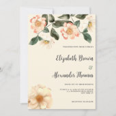 Botanische ivoor roze koraal groen bloemenbruiloft kaart (Voorkant)