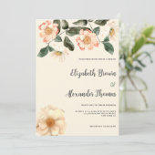 Botanische ivoor roze koraal groen bloemenbruiloft kaart (Staand voorkant)