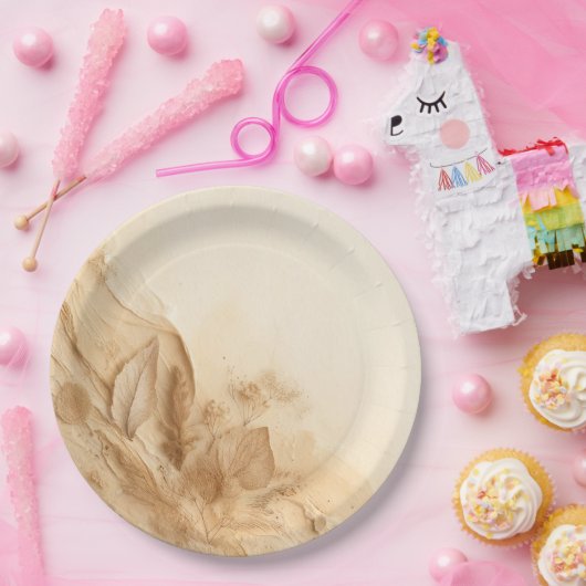 Botanische Ivoorcrème Boheemse Textured Wedding Papieren Bordje (Feest)