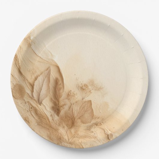 Botanische Ivoorcrème Boheemse Textured Wedding Papieren Bordje (Voorkant)