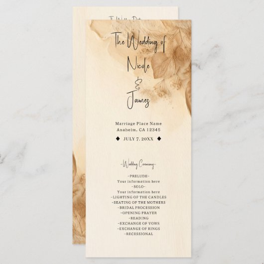 Botanische Ivoorcrème Boheemse Textured Wedding Programmakaart (Voorkant / Achterkant)