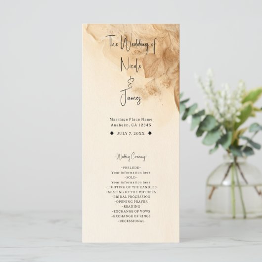 Botanische Ivoorcrème Boheemse Textured Wedding Programmakaart (Staand voorkant)