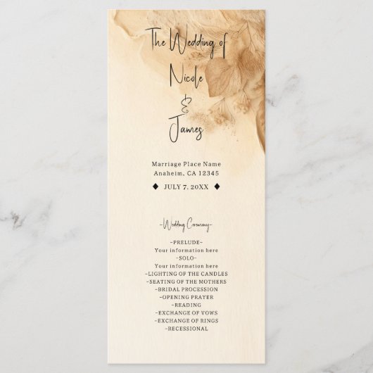 Botanische Ivoorcrème Boheemse Textured Wedding Programmakaart (Voorkant)