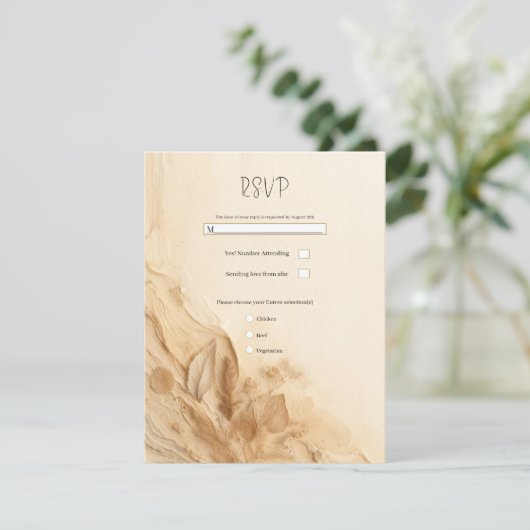 Botanische Ivoorcrème Bohemian Textured RSVP Kaart (Staand voorkant)