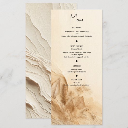 Botanische Ivoren Crème Boheemse Textuur Menu (Voorkant / Achterkant)