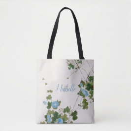 Botanische Japanse Waterverf blauwe ventilator Tote Bag