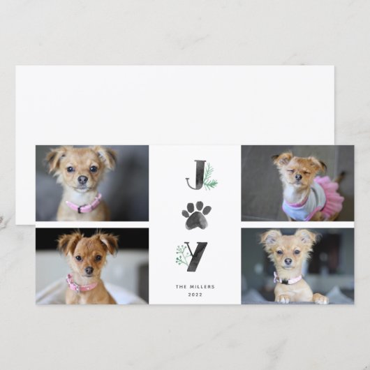 Botanische joy Paw-afdrukken | Fotocollage Pet 4 Feestdagenkaart (Voorkant / Achterkant)