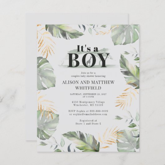 Botanische Jungle Safari Baby Shower Uitnodiging (Voorkant / Achterkant)