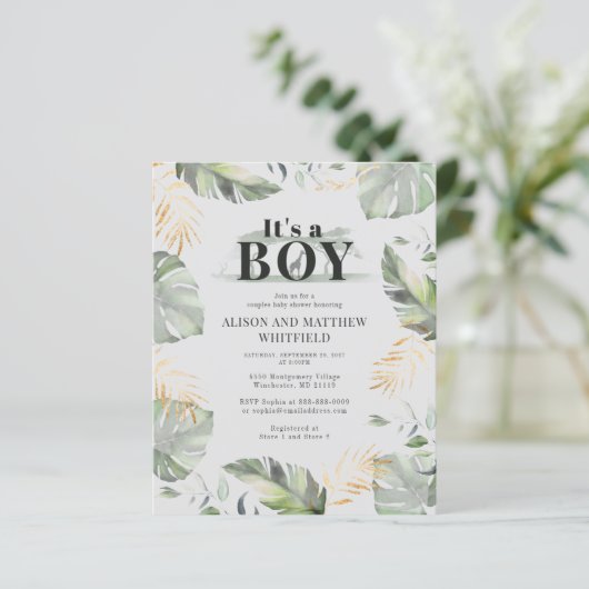 Botanische Jungle Safari Baby Shower Uitnodiging (Staand voorkant)