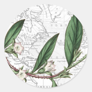 Botanische kaart Bestemming Bruiloft Ronde Sticker
