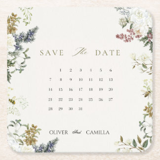 Botanische kalender save the date kaart sjabloon kartonnen onderzetters