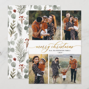 Botanische kalligrafie 4 Multi Photo Christmas Feestdagenkaart