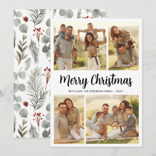Botanische kalligrafie 4 Multi Photo Christmas Feestdagenkaart