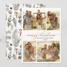 Botanische kalligrafie 4 Multi Photo Christmas Feestdagenkaart