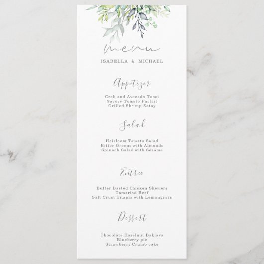 Botanische kalligrafie Bruiloft Menu (Voorkant)