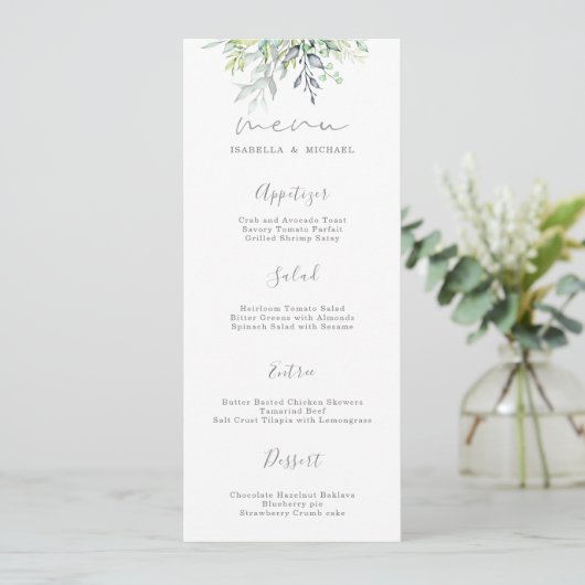Botanische kalligrafie Bruiloft Menu (Staand voorkant)