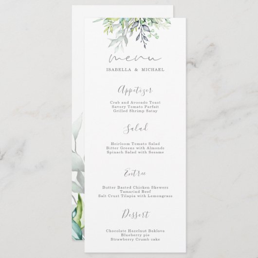 Botanische kalligrafie Bruiloft Menu (Voorkant / Achterkant)