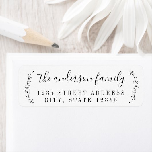 Botanische kalligrafie Familienaam Return Address Etiket (Insitu)