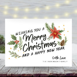 Botanische kalligrafie Vrolijk kerstfeest niet fot Feestdagen Kaart